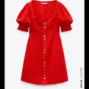 Zara Red Mini Linen Dress